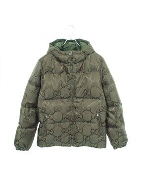 Gucci Down Jacket Jumbo GG Hooded Khaki Nylon